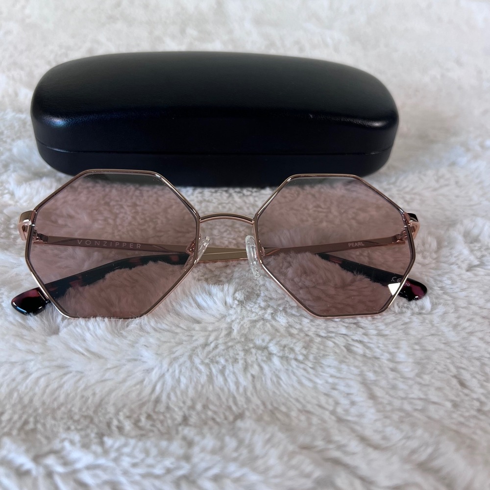 VonZipper Pearl Octagon Sunglasses Rose Gold Pink Lens Geometric Retro Shades - Picture 3 of 9